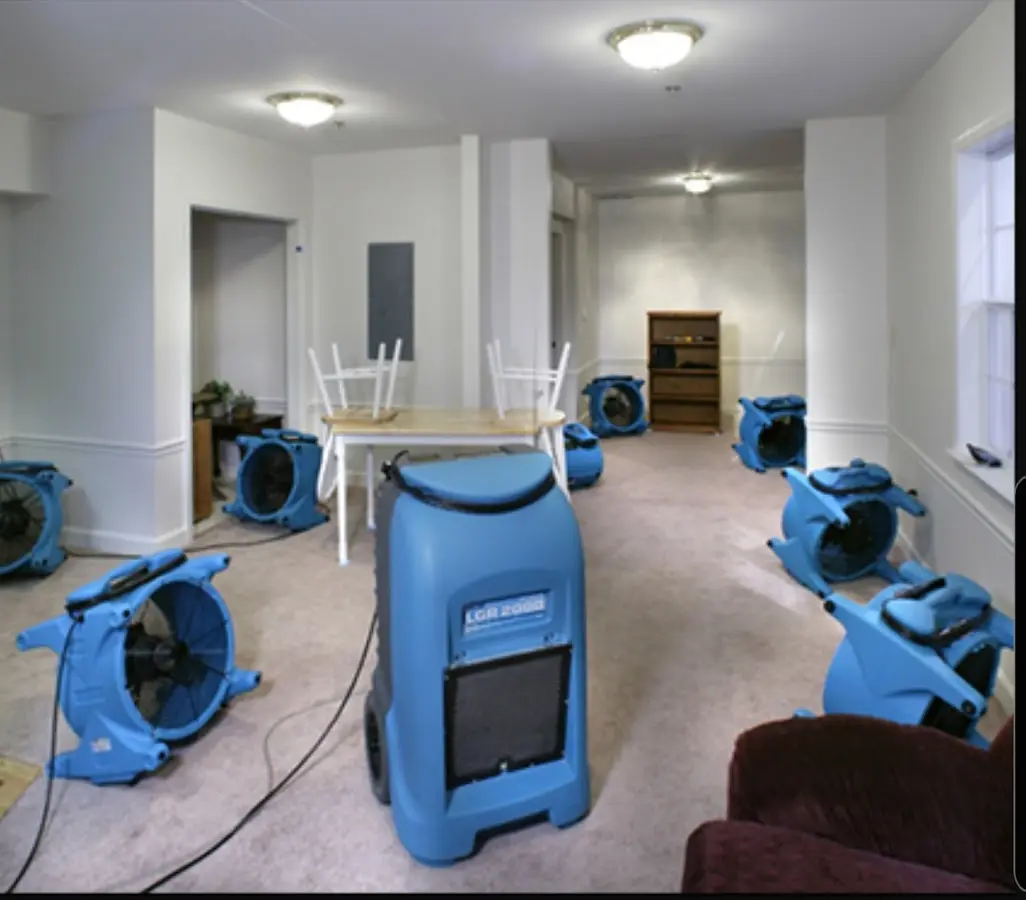 Air movers and dehumidifier setup for Water Damage Restoration in Lorton